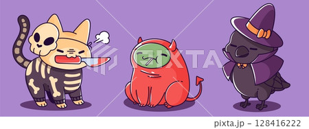 Kawaii Halloween character set 128416222