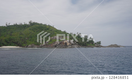 Panoramic view from a boat of Seychelles island in January 128416851