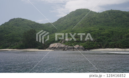 Panoramic view from a boat of Seychelles island in January 128416852