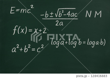 黒板に書かれた数学や物理の基本公式 128416883