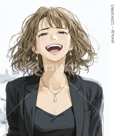 涙を流すビジネスウーマンのイラスト素材 128416963