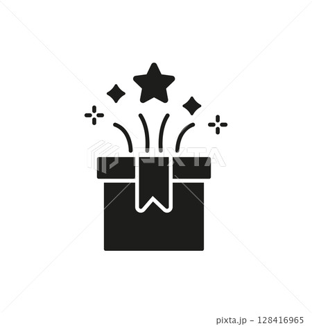 Gift Box With Sparkles Solid Icon. Surprise, Celebration, And Special Occasion Silhouette Symbol. Festive Gift Giving And Joyful Events. Isolated Vector Illustration 128416965