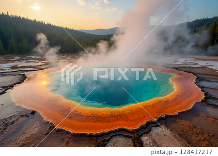 hot thermal spring in yellowstone hot thermal spring in yellowstone 128417217