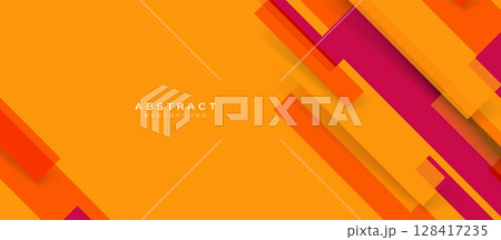 Abstract orange diagonal square shape with futuristic concept background. Geometric stripe line design for banner, brochure, poster, cover, website, and header 128417235