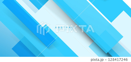 Abstract blue and white square shape with futuristic concept background. Geometric stripe line design for banner, brochure, poster, cover, website, and header 128417246
