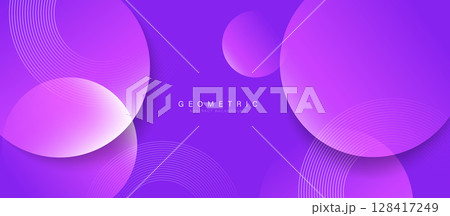 Abstract digital circle purple background. Geometric sphere white stripe line design for banner, brochure, poster, cover, website, and header 128417249