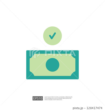Approved Payment Icon Representing Successful Financial Transaction With Cash and Check Mark Symbol 128417474