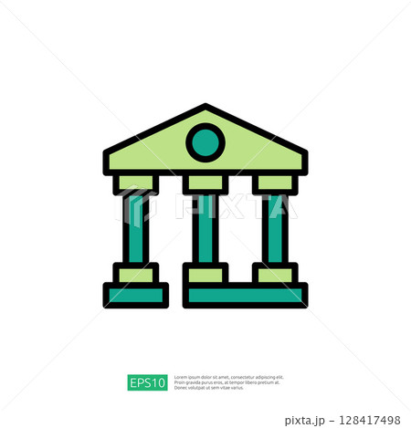 Iconic Representation of Justice and Law with a Classic Building Structure Symbolizing Authority and Civic Responsibility Iconic Representation of Justice and Law with a Classic Building Structure Symbolizing Authority and Civic Responsibility 128417498