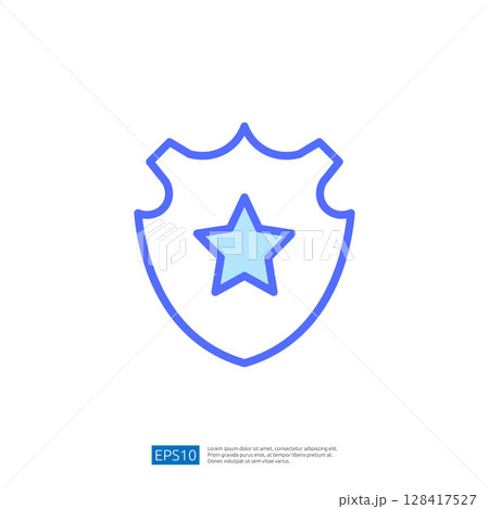 Law Enforcement Icon Featuring a Blue Shield with a Star Symbolizing Protection and Authority in a Simple and Clear Design Law Enforcement Icon Featuring a Blue Shield with a Star Symbolizing Protection and Authority in a Simple and Clear Design 128417527