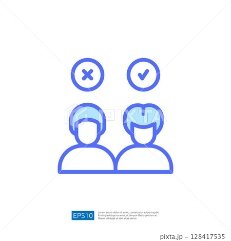 Iconic Representation of Law and Judgement with Evaluation Choices and Approval Disapproval Symbols in Soft Blue Colors 128417535