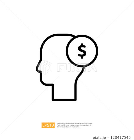 Icon Representing Financial Judgement and Legal Decision Making with Money Symbol in Head Silhouette 128417546
