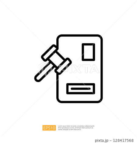 Icon of a Gavel on a Legal Document Representing Law and Judgment in a Minimalistic Design with Clear Lines and Simple Shapes 128417568