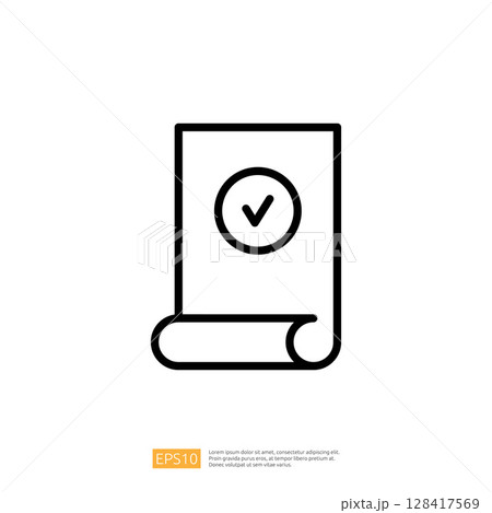 Legal Document Icon Featuring Approval Checkmark on Unrolled Paper Representing Law and Judgment with Administrative Context Legal Document Icon Featuring Approval Checkmark on Unrolled Paper Representing Law and Judgment with Administrative Context 128417569