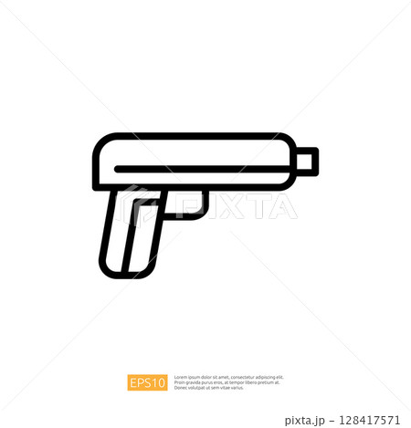 Outline Icon of a Gun as a Firearm in Minimalistic Design Representing Self-Defense and Security Concepts 128417571