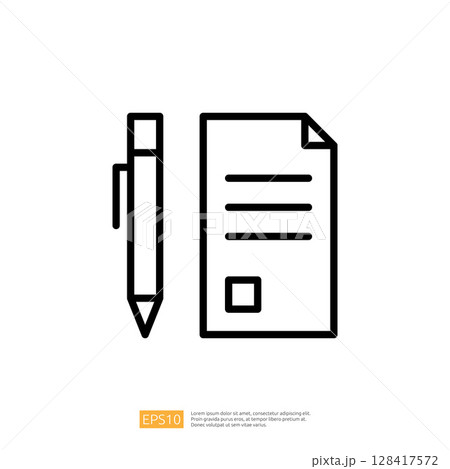 Minimalist Icon of a Pen Next to a Document Symbolizing Law and Judgement in a Professional Context 128417572
