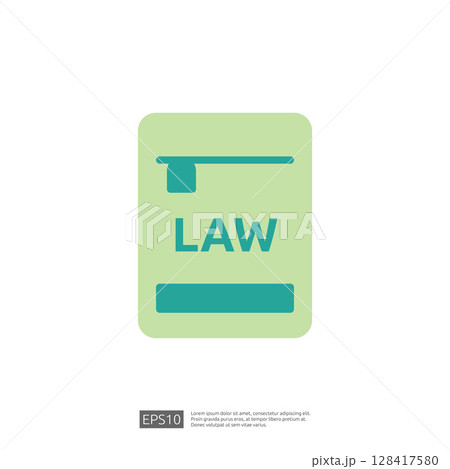 Minimalist Icon Representing Law and Justice with a Green Background and Legal Elements Minimalist Icon Representing Law and Justice with a Green Background and Legal Elements 128417580