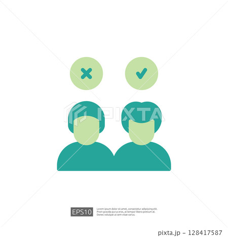 Symbolic Representation of Decision Making in Law and Judgment with Approval and Rejection Icons 128417587