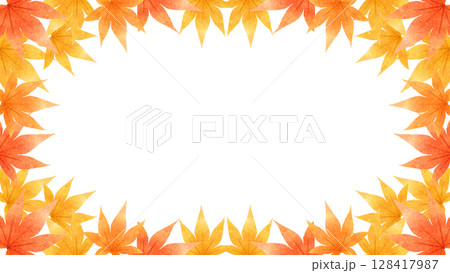 水彩風紅葉のフレームイラスト 128417987