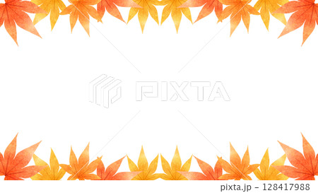 水彩風紅葉の上下フレームイラスト 128417988