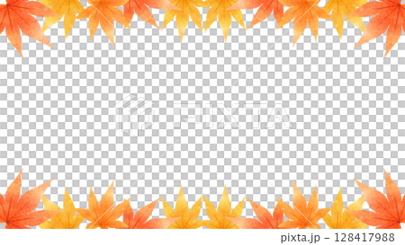 水彩風紅葉の上下フレームイラスト 128417988