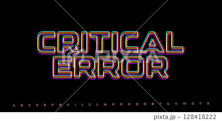 CRITICAL ERROR cyber alert text. RGB neon glitch letters with digital distortion. Tech crash message, ransomware display, or hacking system fail. Vector illustration CRITICAL ERROR cyber alert text. RGB neon glitch letters with digital distortion. Tech crash message, ransomware display, or hacking system fail. Vector illustration 128418222