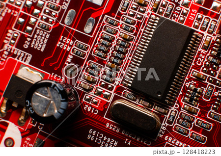 Computer parts, macro shot. Computer chip. Modern technologies, artificial intelligence 128418223