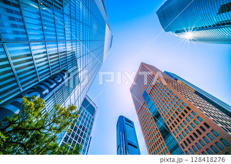 日本の東京都市景観 猛烈な暑さ…汐留のオフィス街などを望む＝19日 128418276