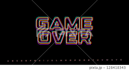 GAME OVER glitched phrase. RGB distorted arcade-style headline for retro interface, pixel fail screen or vaporwave crash display. Vector illustration. GAME OVER glitched phrase. RGB distorted arcade-style headline for retro interface, pixel fail screen or vaporwave crash display. Vector illustration. 128418343