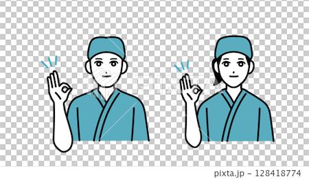 Avatars of male and female bar staff making OK signs Avatars of male and female bar staff making OK signs 128418774