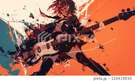 ギターを持って楽しそうにする女の子 ギターを持って楽しそうにする女の子 128419030