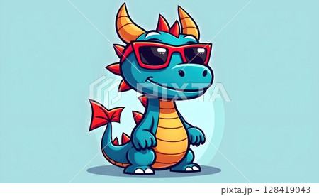Cool dragon mascot, blue and orange colors 128419043