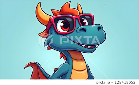Cool dragon mascot, blue and orange colors Cool dragon mascot, blue and orange colors 128419052