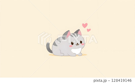 Minimalist artwork of a chubby baby cat with big round eyes 128419146