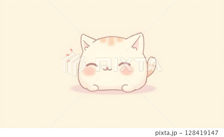 Minimalist artwork of a chubby baby cat with big round eyes 128419147