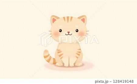 3D cartoon-style adorable kitten, cream and orange fur 128419148
