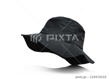 Black bucket hat on white background. 128419328