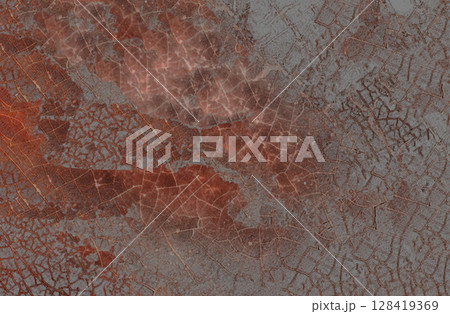 Weathered red and grey cracked surface showing intricate patterns Weathered red and grey cracked surface showing intricate patterns 128419369