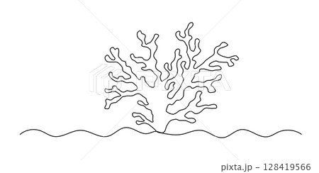 Seaweed one line illustration, continuous line isolated sketch, border 128419566