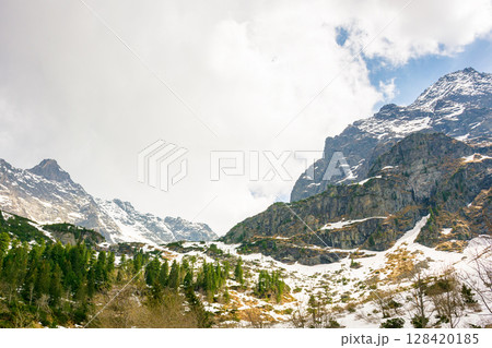mountain landscape under sky with clouds. beautiful nature background for travel in spring mountain landscape under sky with clouds. beautiful nature background for travel in spring 128420185