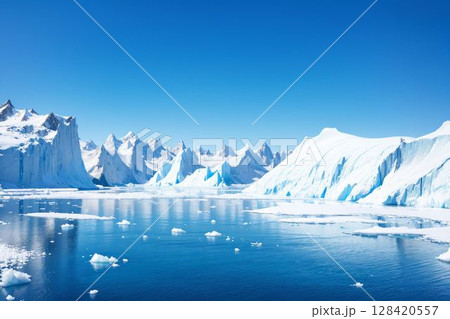極地の氷山群と山脈が作る神秘的な青と白の大自然 128420557