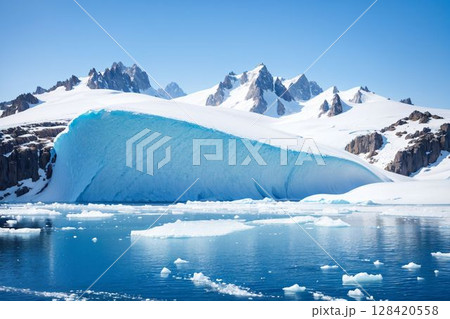青い氷河と雪山が織りなす壮大な極地の絶景 128420558