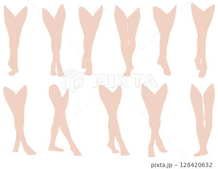 女性レッグモデルイラスト集2-01クロス右膝前  。下半身の様々なポーズのイラストのセット。 128420632