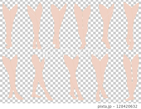 女性レッグモデルイラスト集2-01クロス右膝前  。下半身の様々なポーズのイラストのセット。 128420632