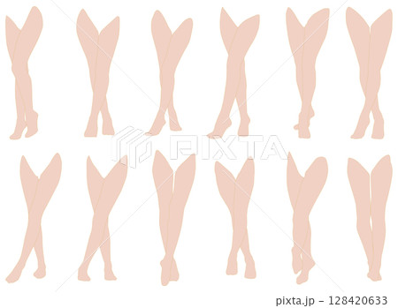 女性レッグモデルイラスト集2-02クロス左膝前  。下半身の様々なポーズのイラストのセット。 128420633