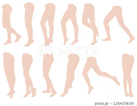 女性レッグモデルイラスト集2-08斜め後右。下半身の様々なポーズのイラストのセット。 128420639