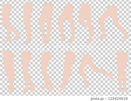 女性腿模插圖集2-08斜後右。一組描繪下半身各種姿勢的插圖。 128420639