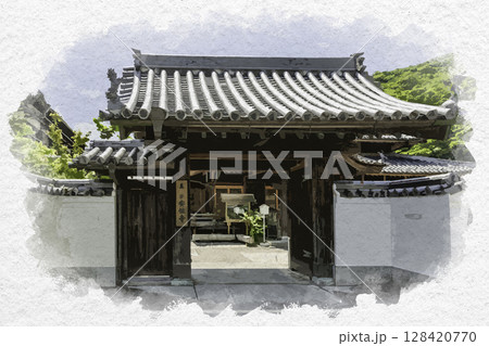 水彩画風　徳島市寺町　安住寺　徳島県徳島市 128420770