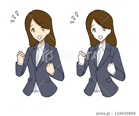 ガッツポーズをする女性 ガッツポーズをする女性 128420808