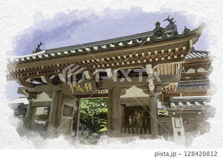 水彩画風 徳島市寺町 願成寺 徳島県徳島市 水彩画風 徳島市寺町 願成寺 徳島県徳島市 128420812