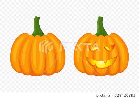 Vector Cartoon Halloween Pumpkins Collection with Carved Faces. Flat Colorful Pumpkin Stickers Set. Design Templates for Halloween, Fall, Harvest. Cute and Fun Simple Pumpkin Illustrations Vector Cartoon Halloween Pumpkins Collection with Carved Faces. Flat Colorful Pumpkin Stickers Set. Design Templates for Halloween, Fall, Harvest. Cute and Fun Simple Pumpkin Illustrations 128420893
